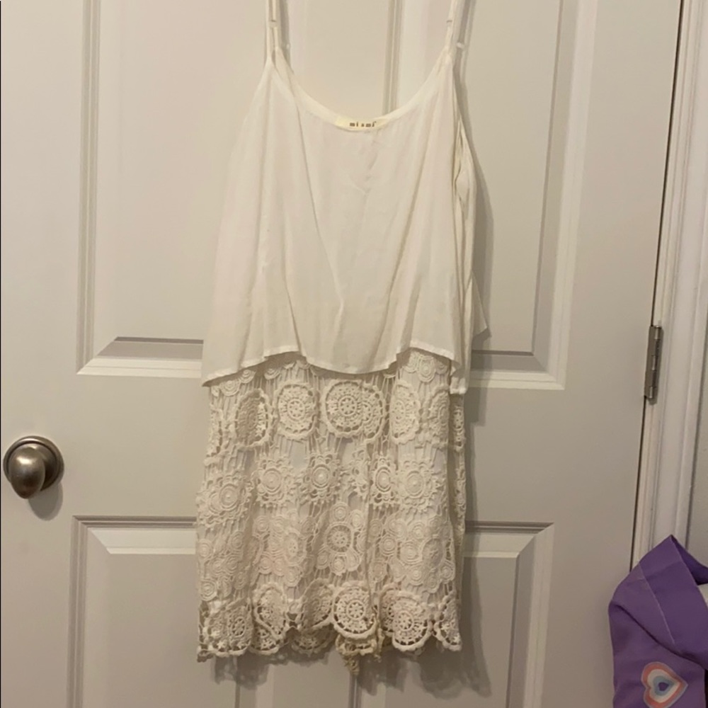 White Romper with Lace Shorts